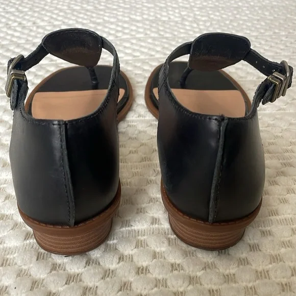 Lucky Brand Black Annamae Leather Wedge Thong Sandals - Picture 6 of 10